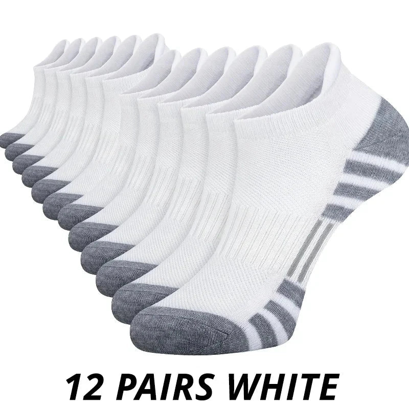 12 Pairs Men's Mesh Breathable Sports Socks , Solid Color Low Cut Casual Short Tube Socks For All Seasons GlowCart