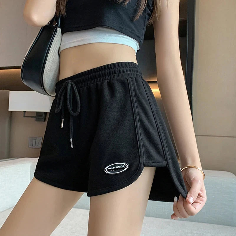 Women Casual Loose Drawstring Sports Shorts Elastic High Waist Fitness Running A-line Shorts Basic Yoga Wide Leg Trousers Summer GlowCart