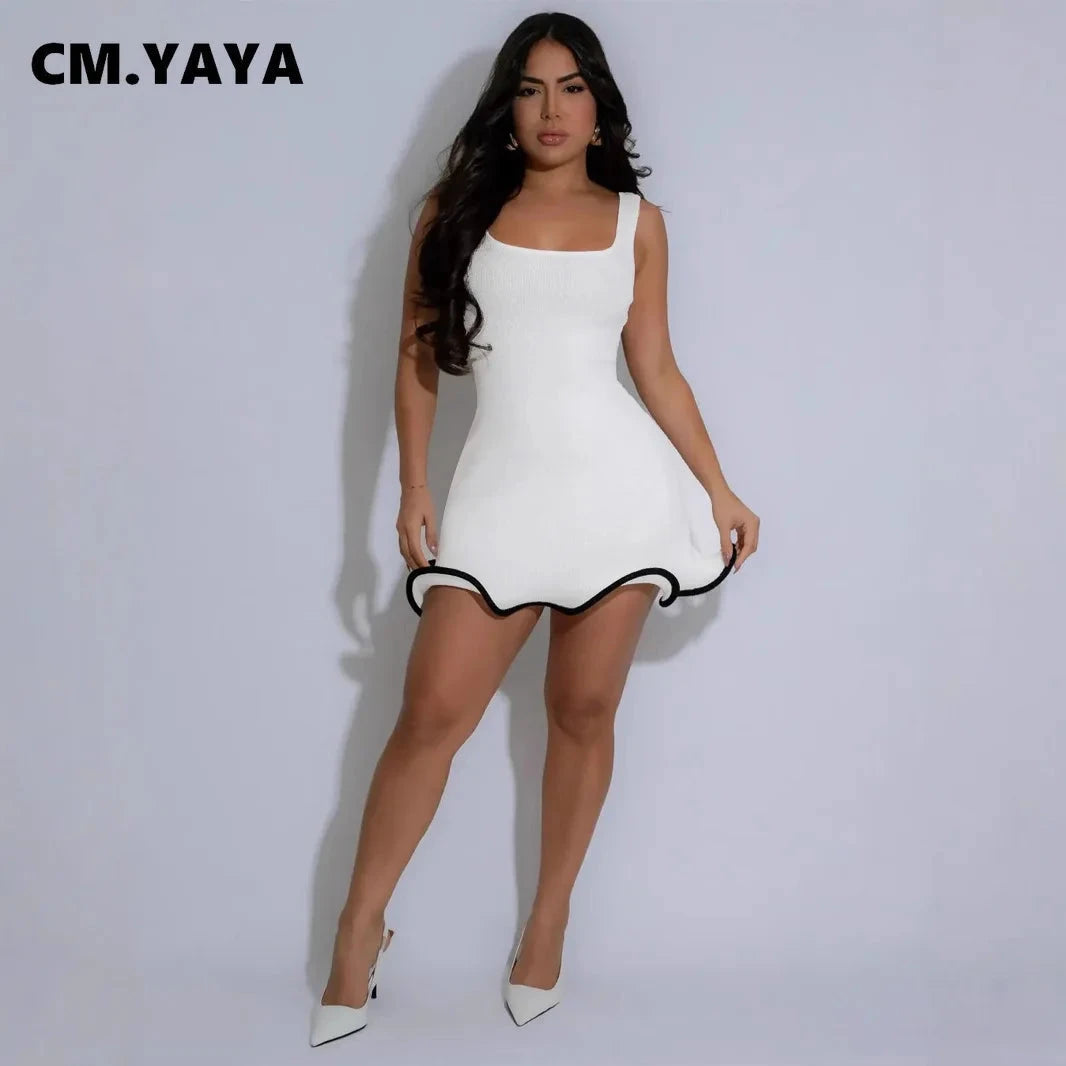 CM.YAYA Women Sleeveless O-neck Tank Mini Dress 2025 Summer GlowCart