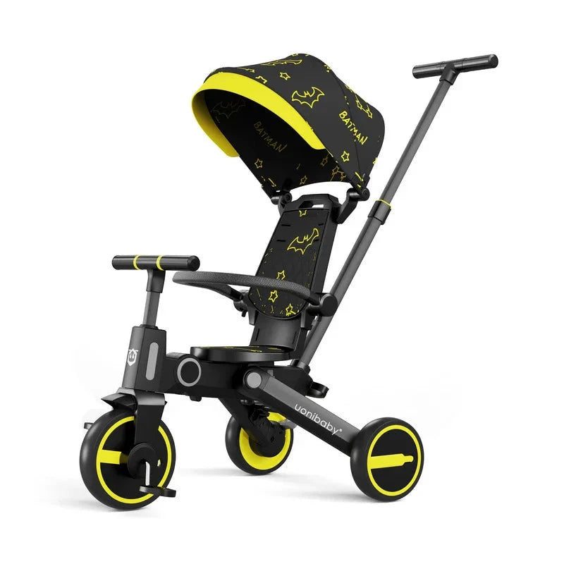 Children's Push Tricycle Baby Pedal Tricycle with Canopy Rideable and Swivel Foldable Baby Stroller GlowCart