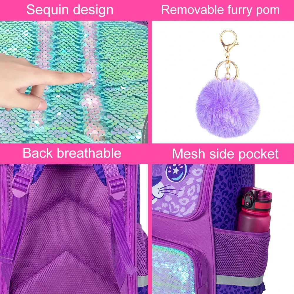 3PCS Backpack for Girls and Boys, 15" Unicorn Dinosaur Bookbag with Lunch Box, Kids Preschool School bag GlowCart