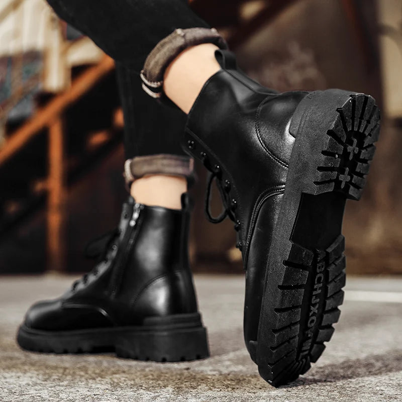 Men's Leather Boots Four Seasons Outdoor Casual Hiking Boots Retro Fashion Work Boots Thick Bottom Ankle Boots Anti-slip 2024 GlowCart