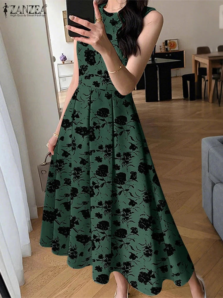 ZANZEA Women Sleeveless Pleated Dress 2025 Summer Korean GlowCart