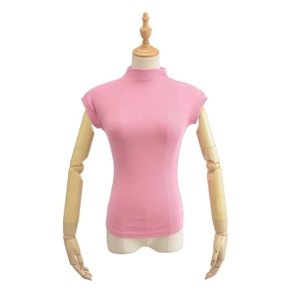 Women Summer Sexy Turtleneck Sleeveless T-Shirts Tops Solid GlowCart