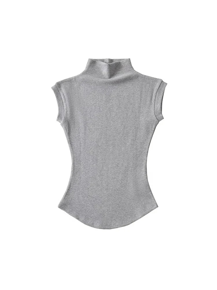 Women Summer Sexy Turtleneck Sleeveless T-Shirts Tops Solid GlowCart