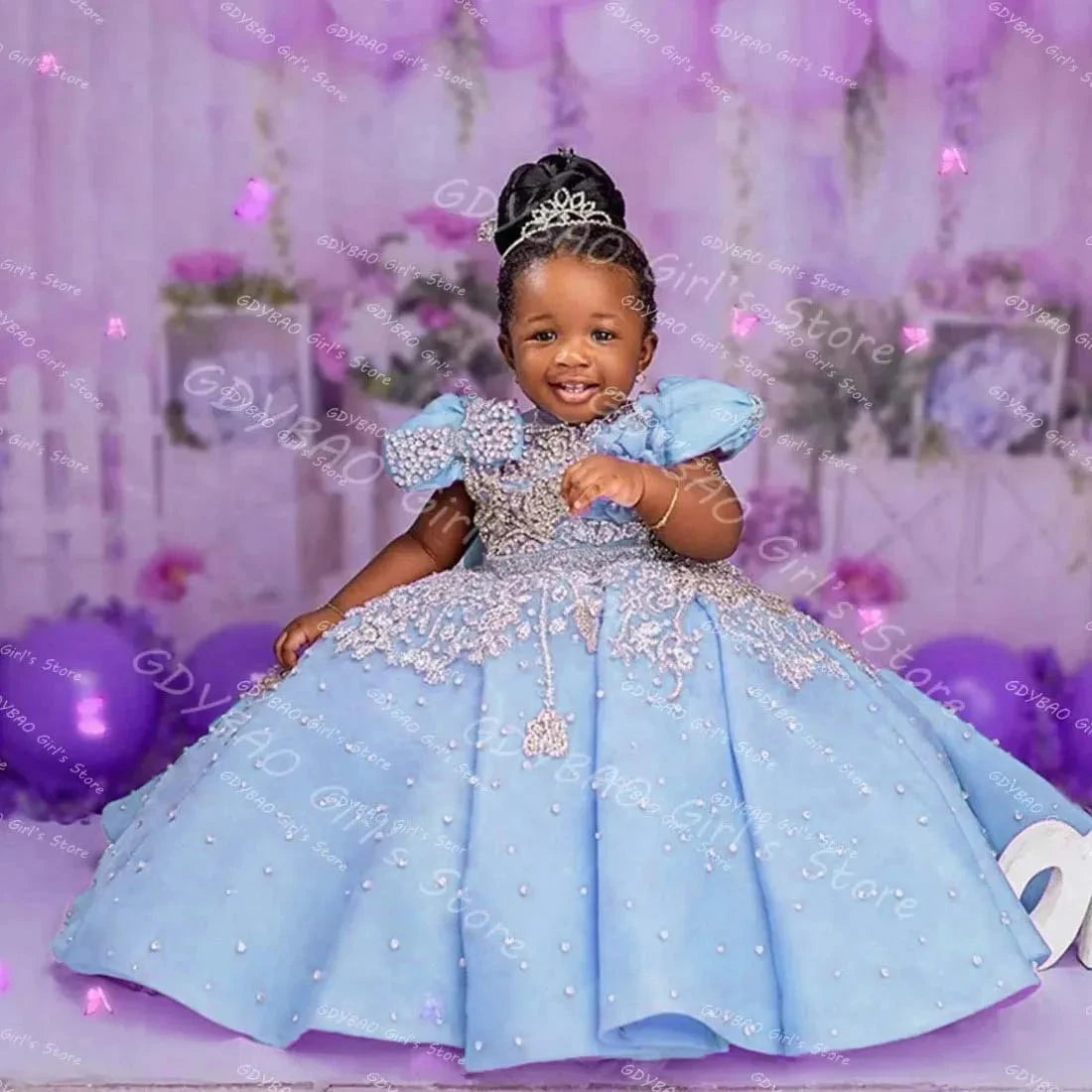 Purple Flower Girl Dress Short Sleeves Ball Gown Princess GlowCart