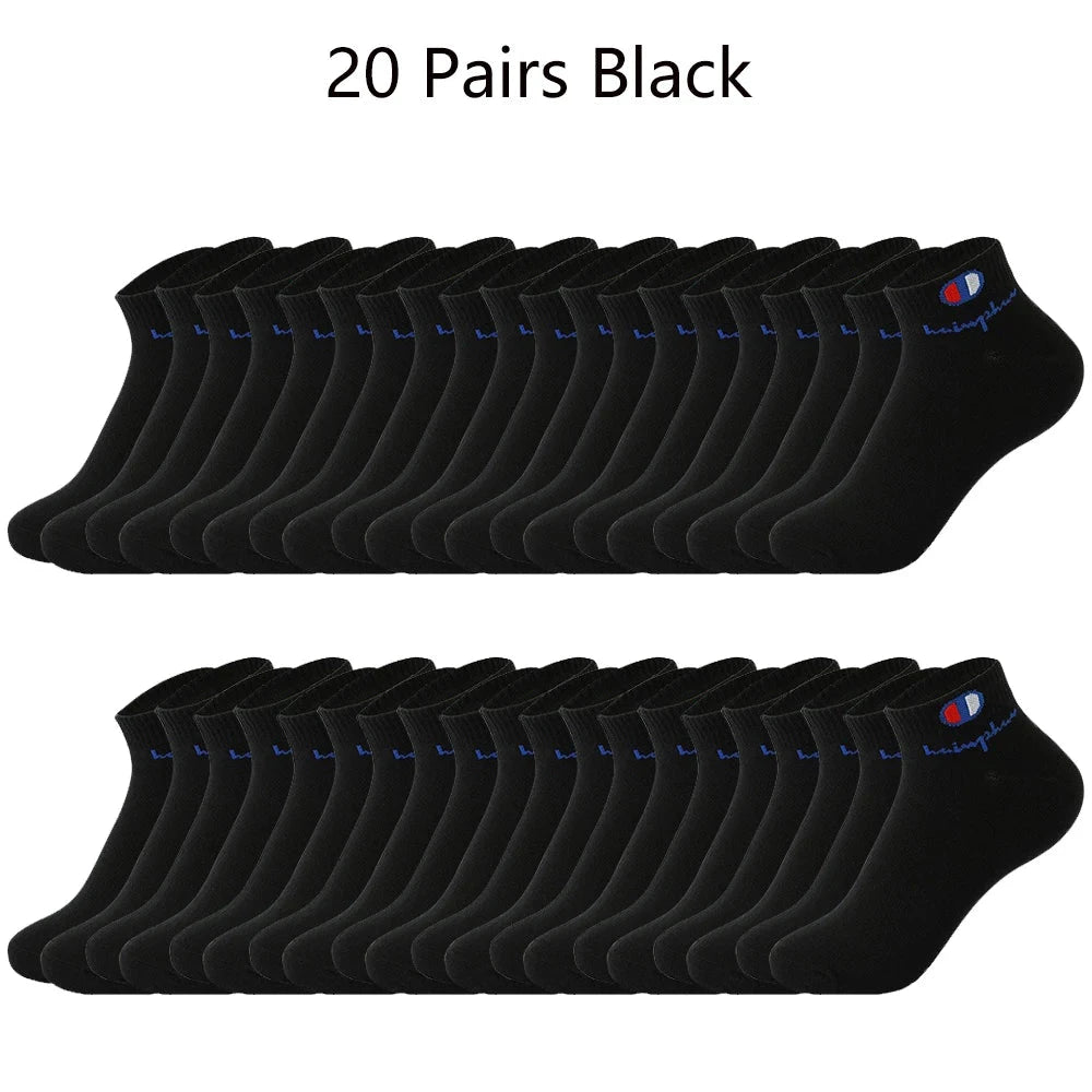 5/10/20 Pairs Men Ankle Socks Cotton Brand Classic Fashion Black White Socks Breathable Mesh Athletic Sports Socks for Summer GlowCart