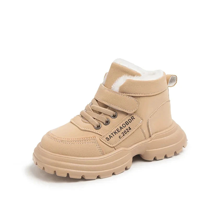 Boys Girls Sports Boots with Fur 2025 New Fashion Kids Ankle Boots Warm for Winter Sweet Students Short Boots Non-slip Soft Sole GlowCart