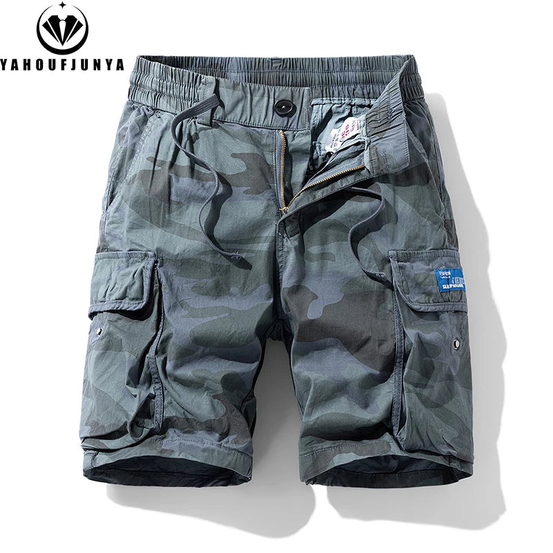 New Men Summer Outdoor Leisure Camouflage Comfortable Shorts Men Elastic Waist Loose Straight High-Quality Design Shorts Male GlowCart