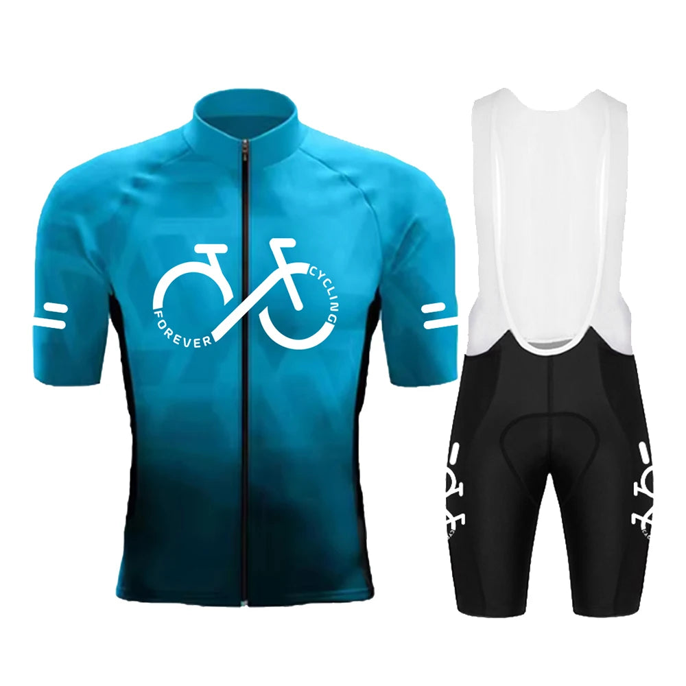 Cycling Jersey Set 2025 Summer Ropa Ciclismo Men's Short Sleeve Bicycle Cycling Clothing Gradient Color Breathable MTB Bike Wear GlowCart
