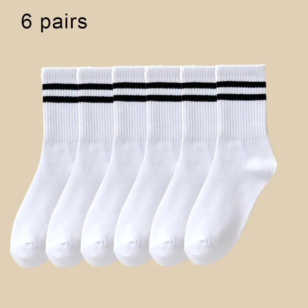 6 Pairs Women's Mid Socks Solid Color Breathable Comfortable GlowCart