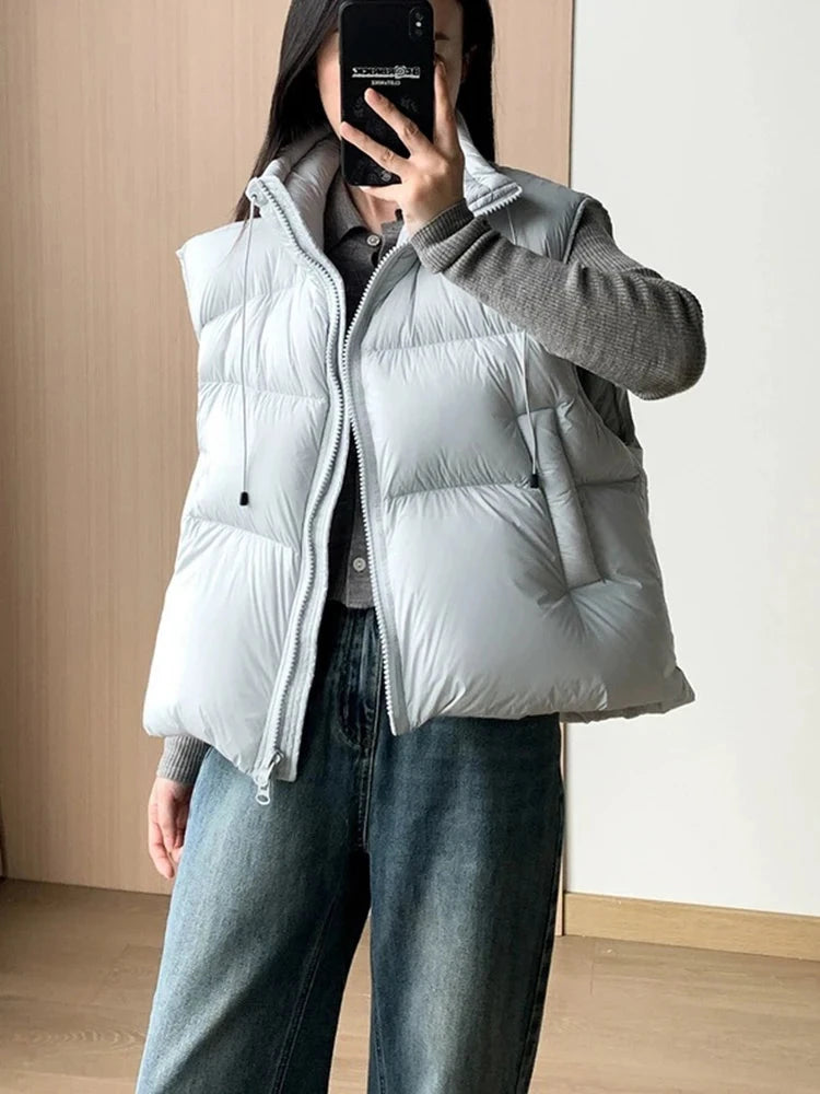 Autumn Winter Stand Collar Solid Fluffy Down Vest Women GlowCart
