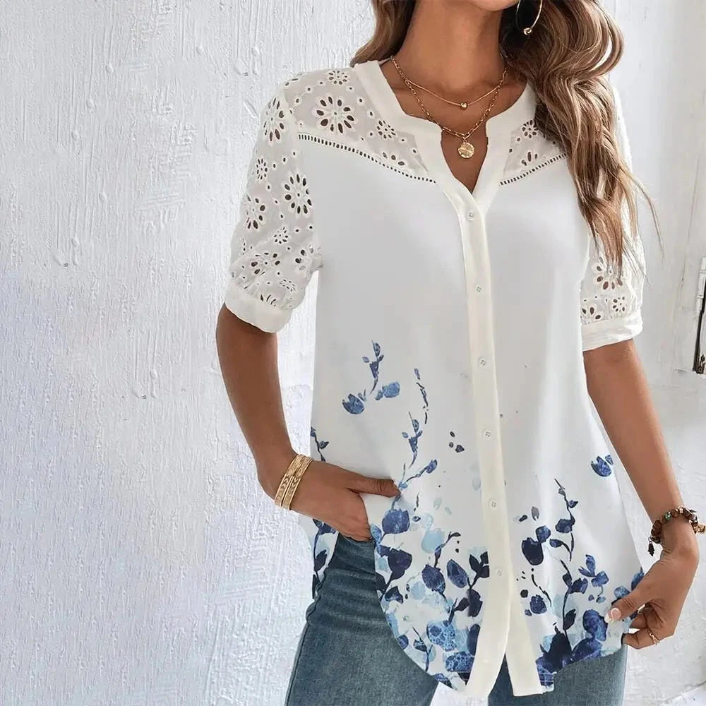 Temperament Casual Lace Woman Shirt Fashion Loose Shirt GlowCart