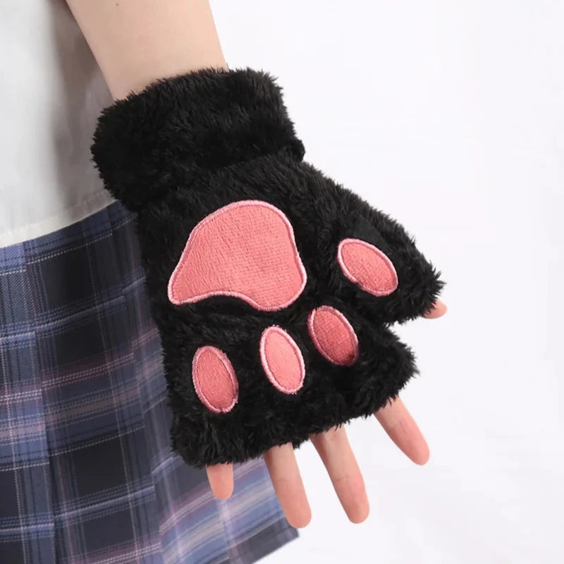 Women Cartoon Cat Claw Gloves Thickened Plush Lovely Style GlowCart