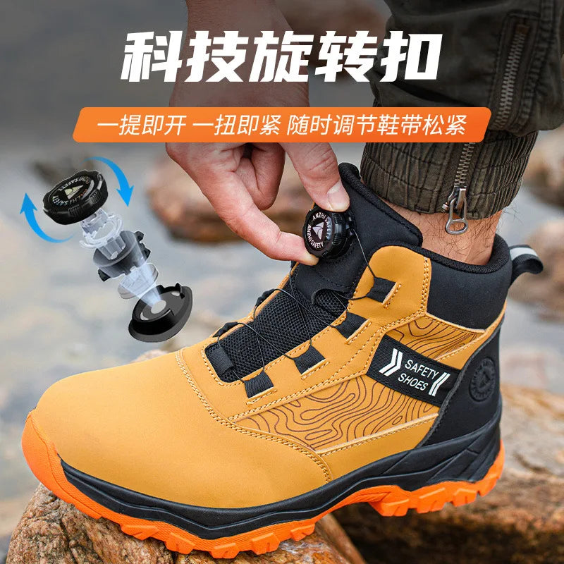High-top men's all-season universal steel head anti-smash anti-puncture rotating buckle non-slip wear-resistant safety shoes GlowCart