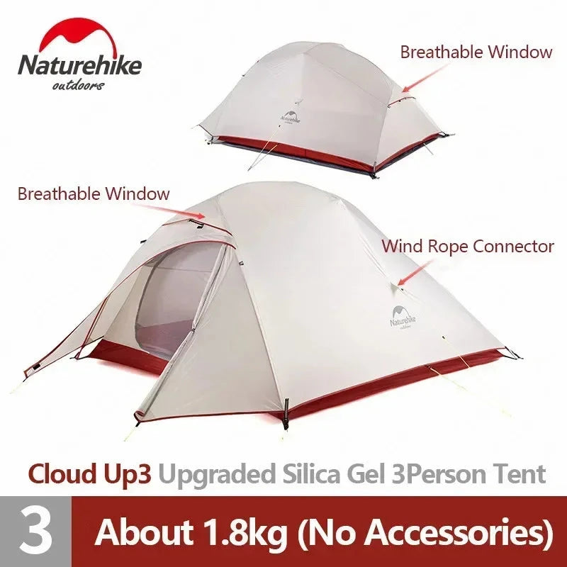 Naturehike Cloud Up 1 2 3 Person Camping Tent Ultralight GlowCart