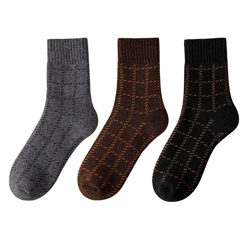 3 Pair Winter Thick Warm Men's Wool Socks Harajuku Retro Fashion Long Socks High Quality Breathable Business Thick Terry Socks GlowCart