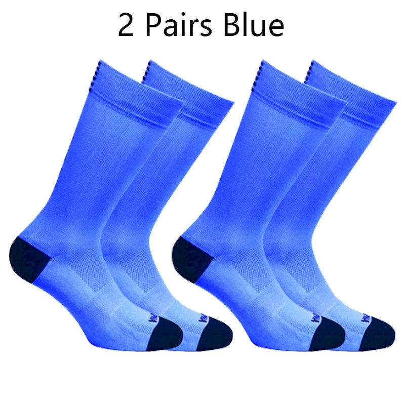 2 Pairs Cycling Socks Men High Quality Professional Competition Brand Sport Riding Soccer Sock Mesh Breathable Road Bicycle Sock GlowCart