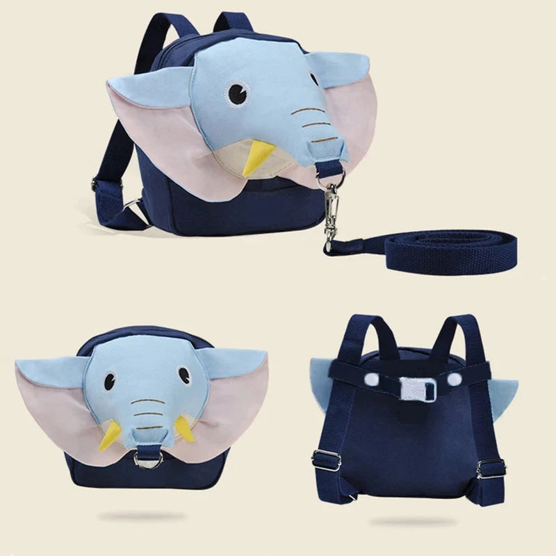 Cartoon anti walking lost shoulder backpack baby girls boys Elephant small bags with traction rope anti lost toddler schoolbag GlowCart