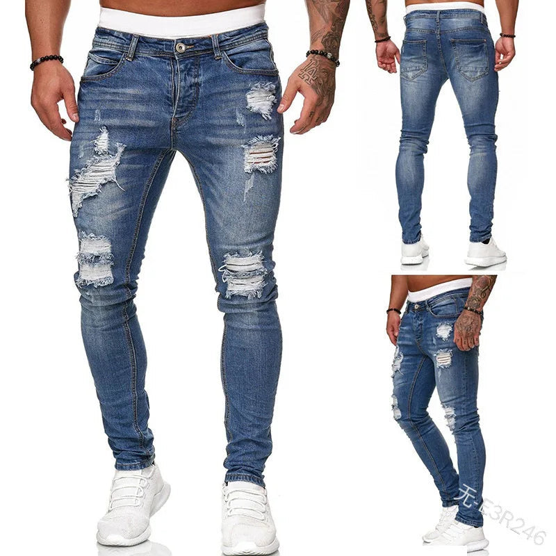2024 Men Jeans Solid Pockets Stretch Denim Straight Pants Spring Summer Business Casual Trousers Daily Streetwear Men's Clothing GlowCart