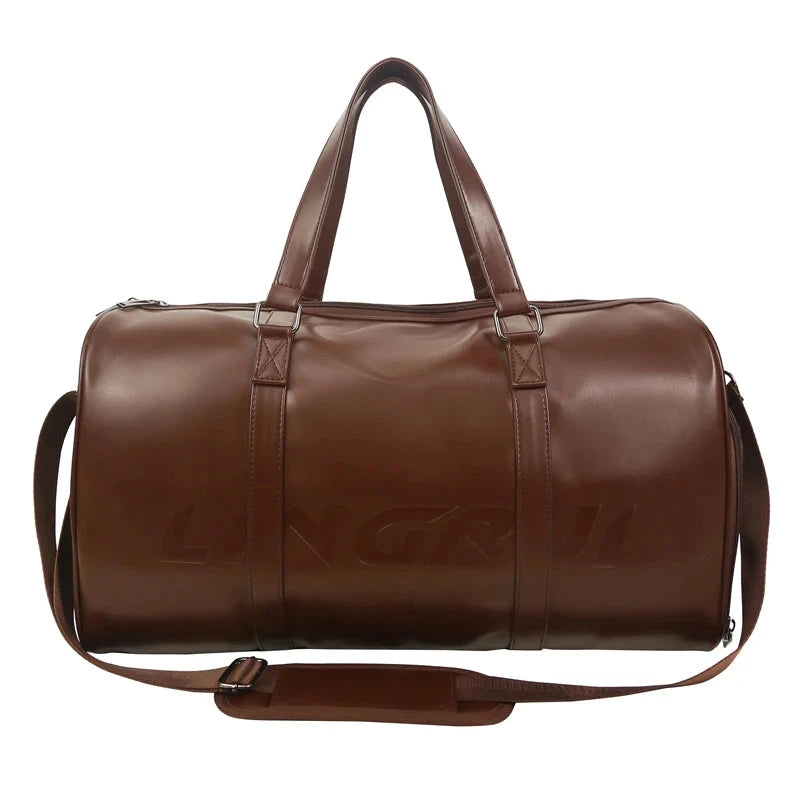 Minimalist Black PU Leather Travel Duffel Bag for Men Water GlowCart