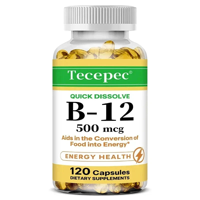 Vitamin B-12 500mcg Capsules for Heart Health Support Energy GlowCart