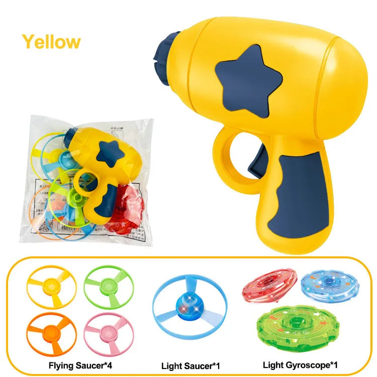 Children Saucer Launcher Pistol Outdoor Spinning Top Dinosaur Gun Toys Flying Disc Bamboo Dragonfly Ejection Luminous Gyroscope GlowCart