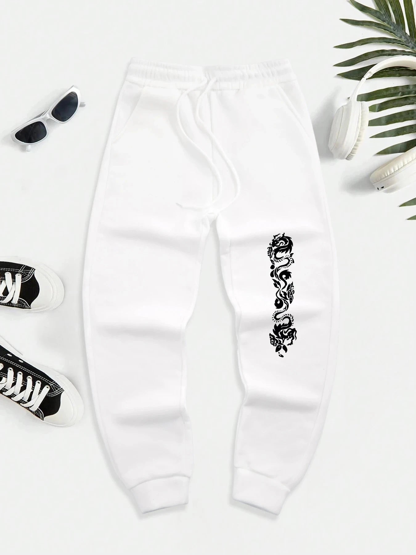 Creative Double Dragon Prints Sweatpants Men Street Fleece GlowCart
