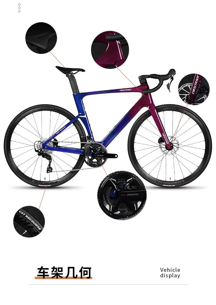 2025 CYCLETRACK Phantom,Shiman 105/7120-24speed,T800 large set of oil discs,carbon fiber windbreaker road bike,bicycle bicicleta GlowCart