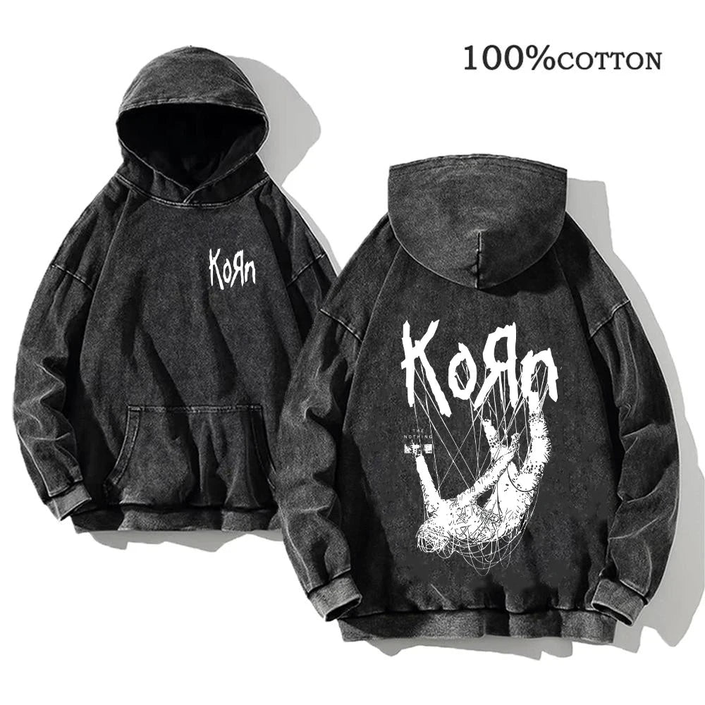 Korn Rock Band World Tour Hoodies Vintage Washed Men's GlowCart