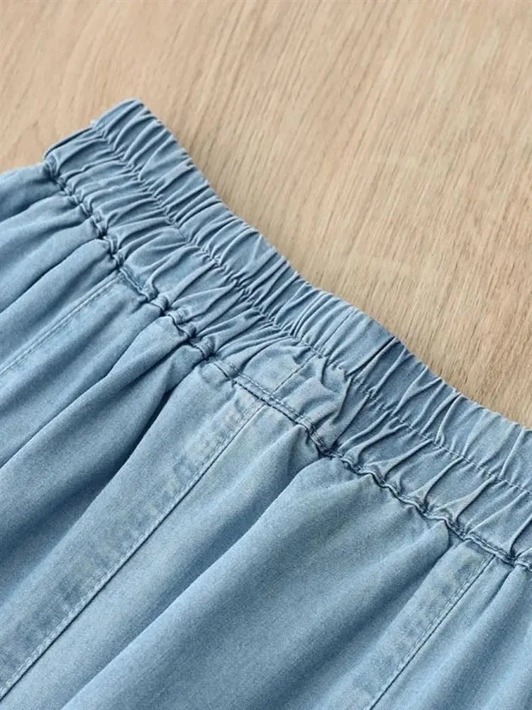Soft Denim Skirt Women's Summer New Thin Style Large Size Jean Skirt Korean Version Loose High Waisted Elastic A-line Skirts GlowCart