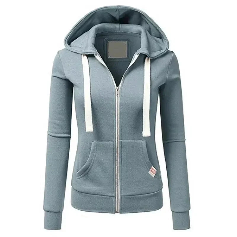 2024 Autumn/Winter New Women's Personalized Fashion Sports Hoodie Long Sleeve Drawstring Pocket Zipper Coat Woolen Sweater Top GlowCart