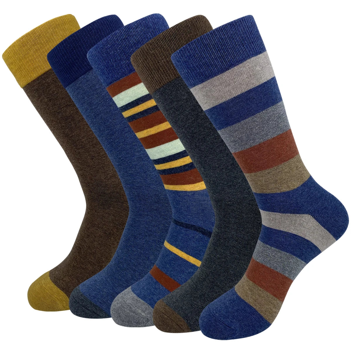 5 Pairs Mens Dress Socks stripe Plus Size，High Quality Combed Cotton Crew Socks，business Cool Breathable Casual Socks for men GlowCart