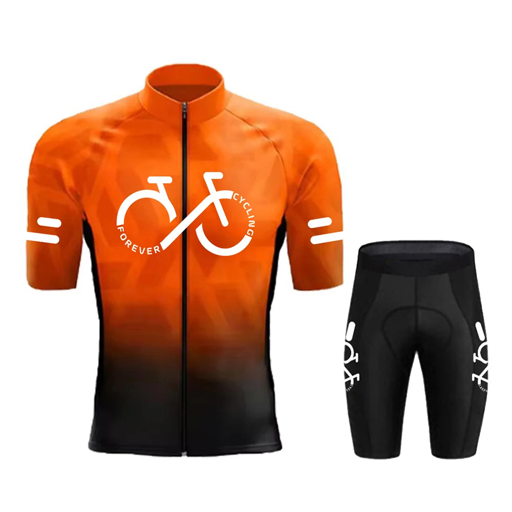 Cycling Jersey Set 2025 Summer Ropa Ciclismo Men's Short Sleeve Bicycle Cycling Clothing Gradient Color Breathable MTB Bike Wear GlowCart