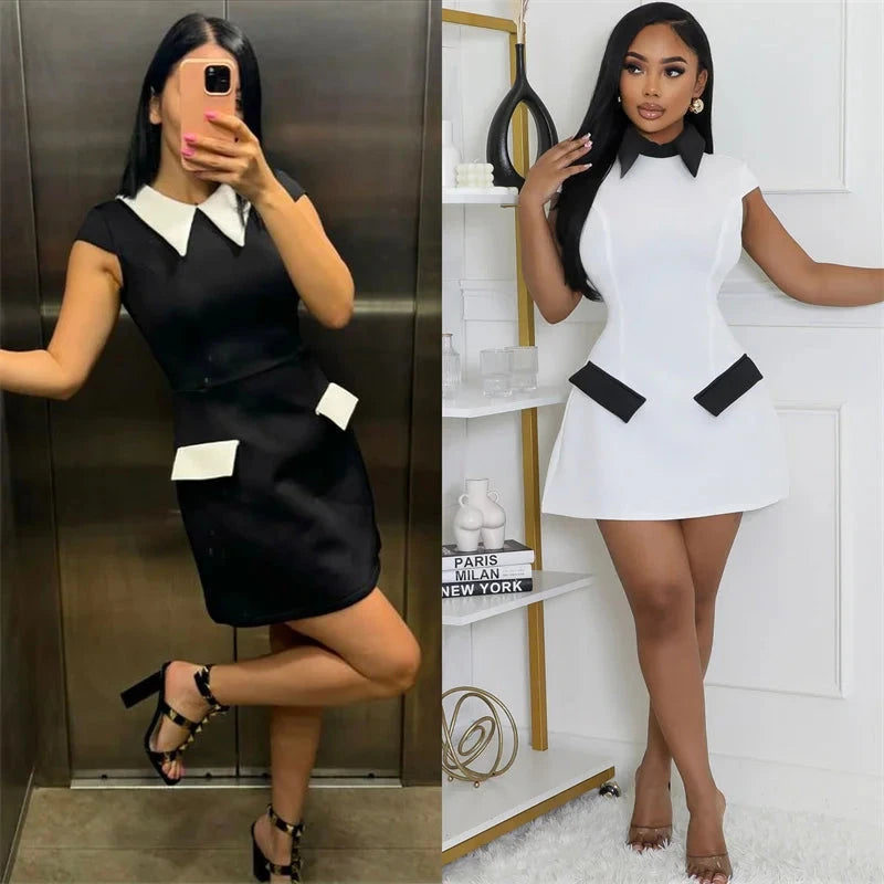 Elegant Fashion A-line Mini Dress Women Peter Pan Collar Cap GlowCart