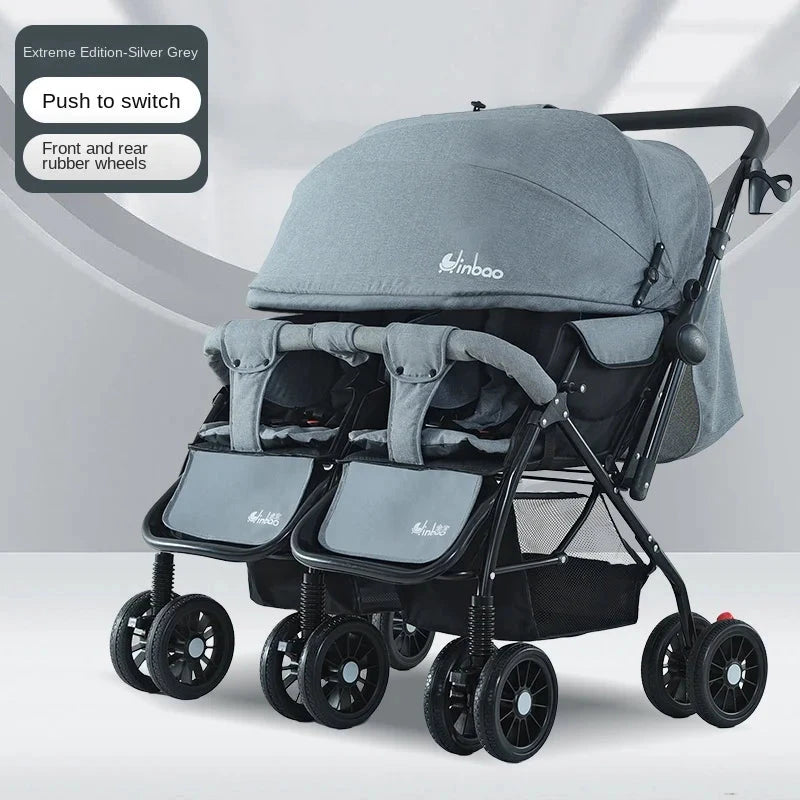 Baby Double Pushchair Ultra Lightweight Two-way Foldable Shock Absorbing Poussette Double Can Sit and Lie Down Twin Pram GlowCart