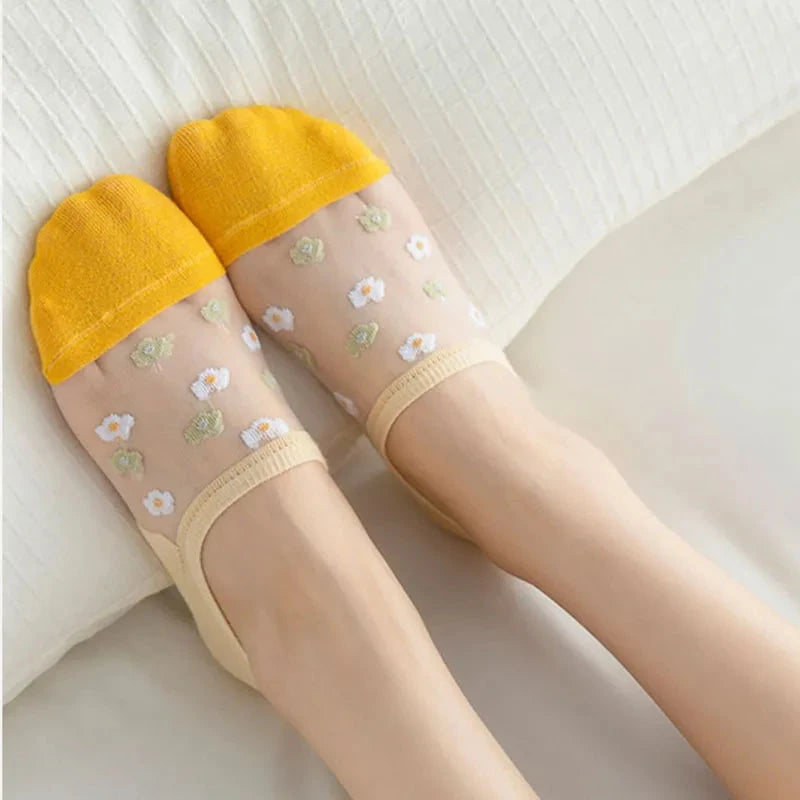 6Pairs Cute Small Flower Sheer Women's Socks Soft & GlowCart