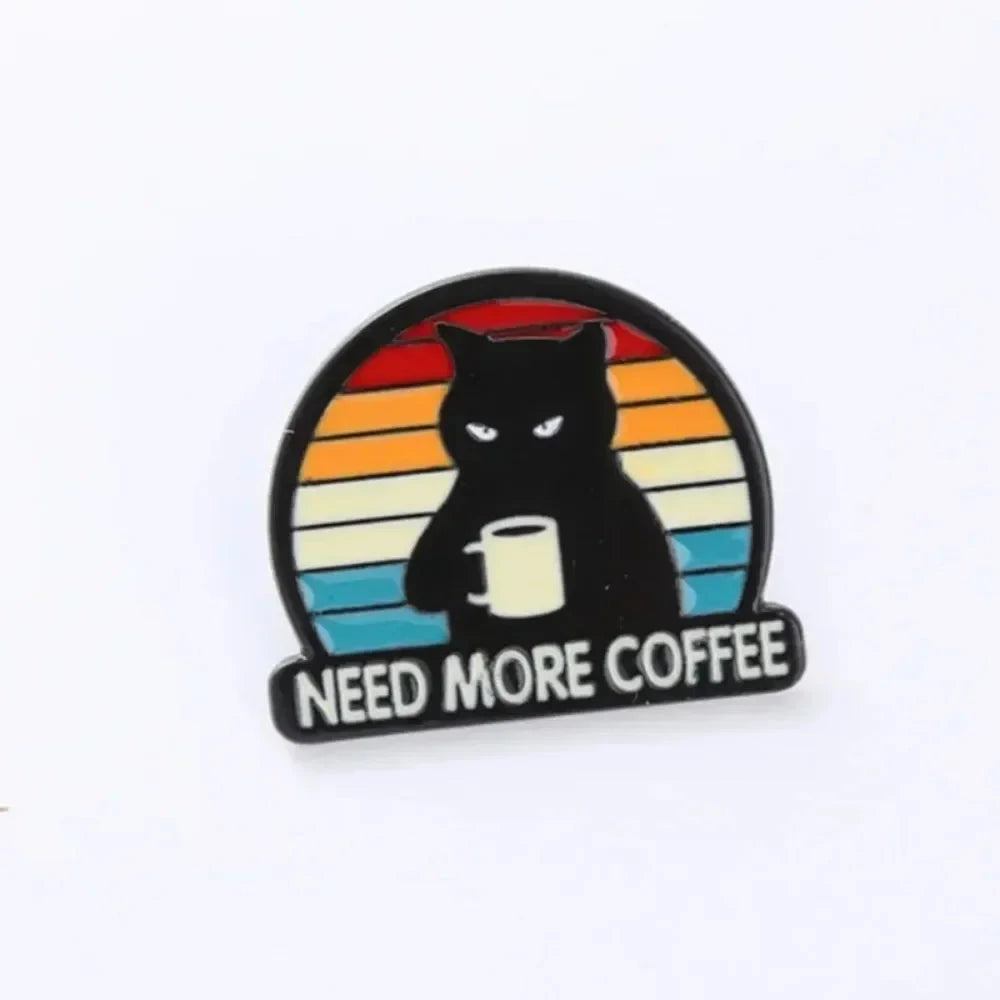Wannee Cartoon Black Cat Enamel Badge Cute Animal Funny GlowCart