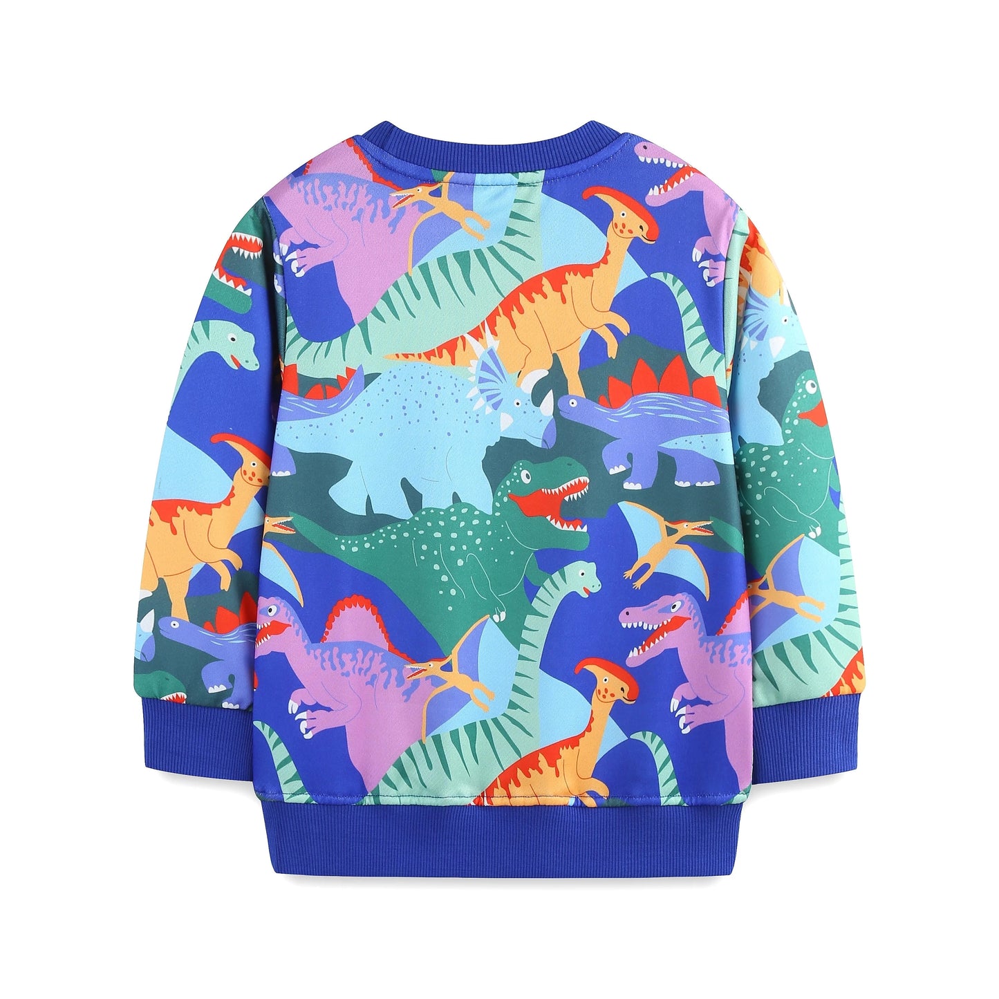 Boys' Colorful Dinosaur Print Sweatshirt - Soft Polyester Crewneck Pullover for Toddlers & Kids GlowCart