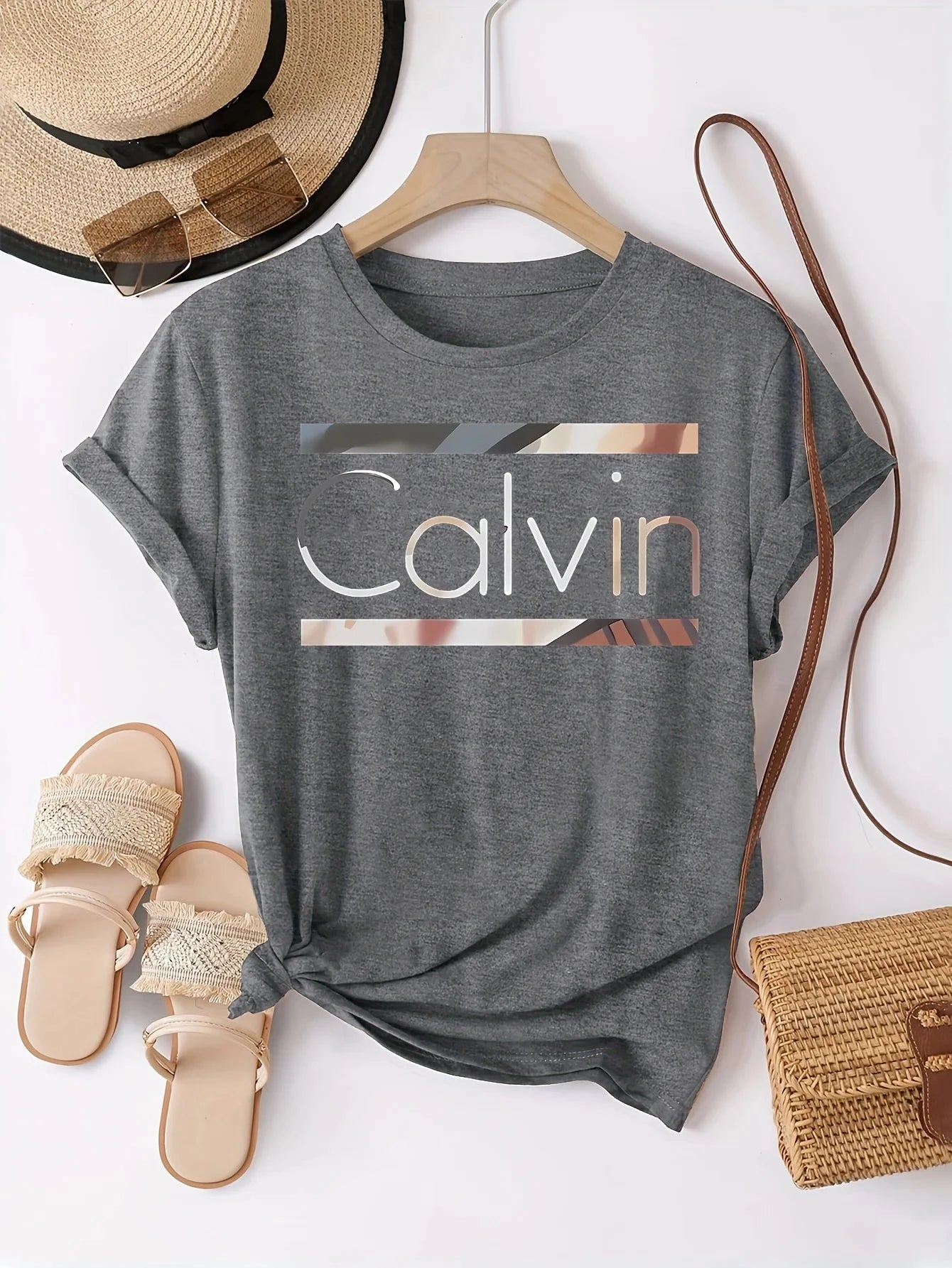 Women's Summer 100% Cotton Fashion Casual Calvin Letter GlowCart