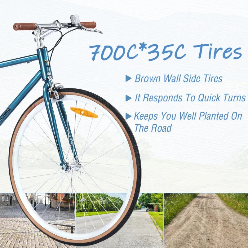Single Speed Retro style 700C Road Bike For men women's City Bicycle,Steel Frame GlowCart