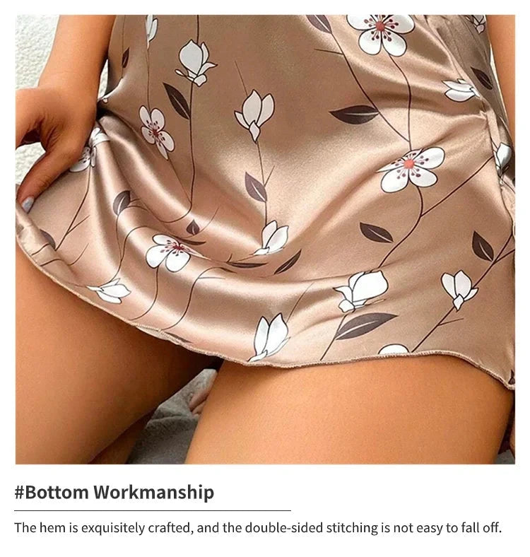 Women's Sleepwear Summer Floral Print Satin Nightgown Casual GlowCart