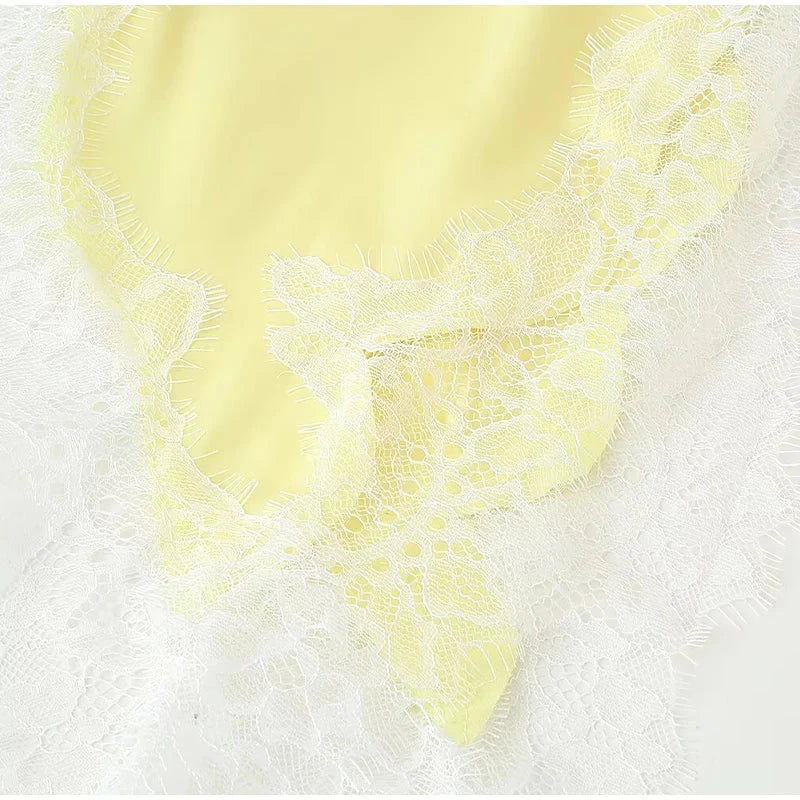 Sexy Lace Patchwork Sling Dress Women Satin Off-shoulder GlowCart