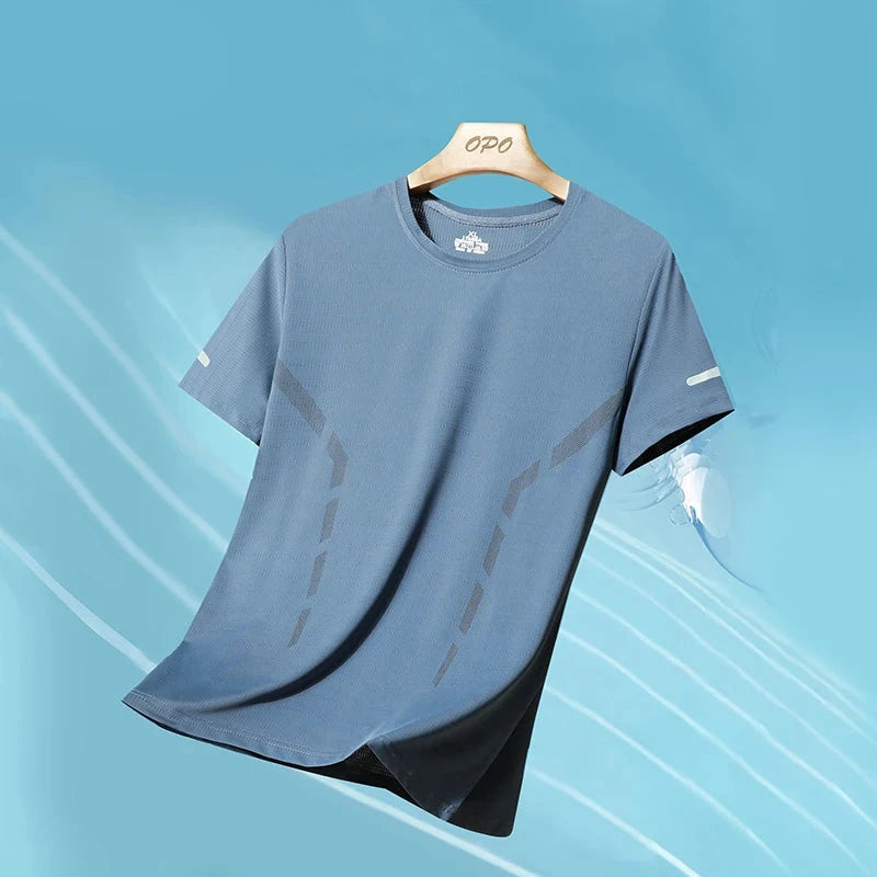 Men Running T-shirt Breathable Stretch Summer Top Gym Fitness Running Thin Short Sleeve Sportswear M-5XL Gray Blue Black White GlowCart