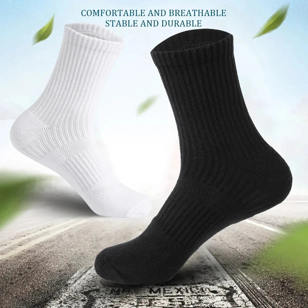 Mens Moisture Wicking Outdoor Hiking Work Cotton Socks Compression Cushion Crew Socks Leisure Men Black Socks 5 Pairs GlowCart