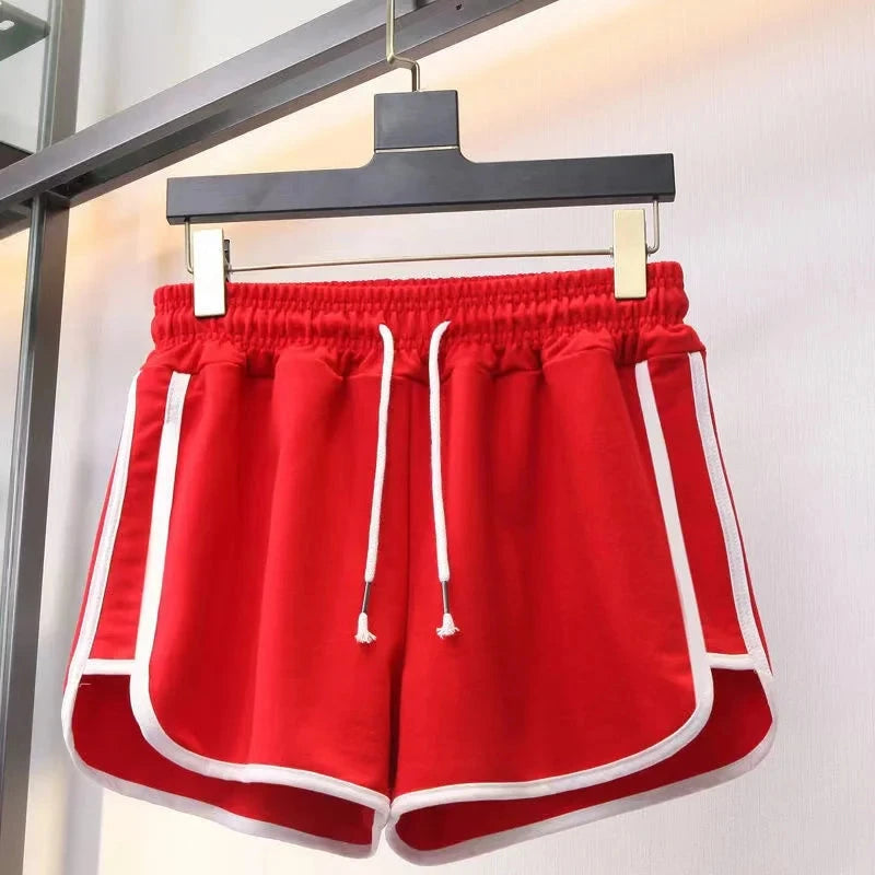 Women's trendy casual shorts, women's white striped solid color sports casual pants, high-quality fashion shorts GlowCart
