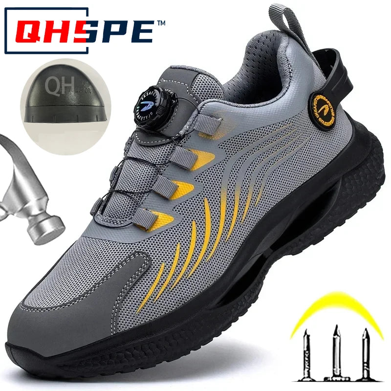 Rotating Button New Safety Shoes Men Anti-smash Anti-puncture Work Shoes Fashion Men Sport Shoes Security Protective Boots Men GlowCart
