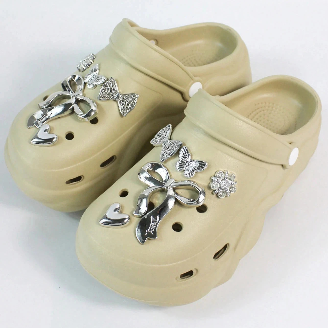 Women DIY Silver Butterfly-Knot Fashion Bow Decor Clogs GlowCart