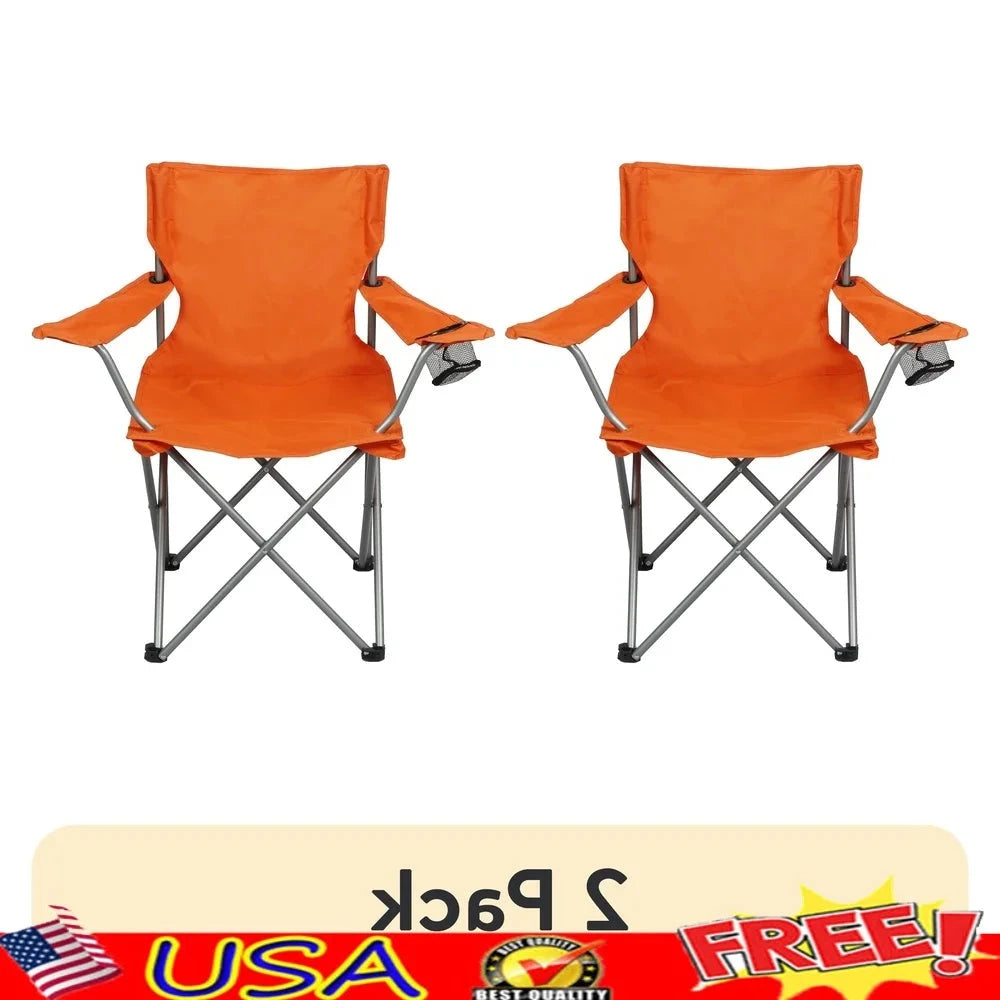2 Pack Folding Camp Chairs with Cup Holder Portable Quad GlowCart