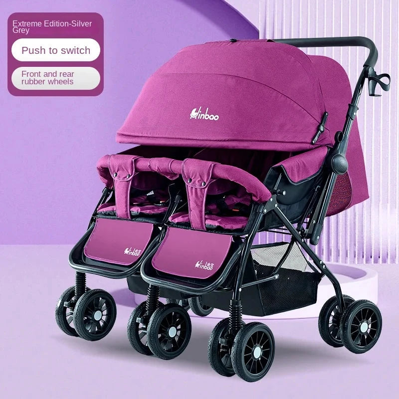 Baby Double Pushchair Ultra Lightweight Two-way Foldable Shock Absorbing Poussette Double Can Sit and Lie Down Twin Pram GlowCart